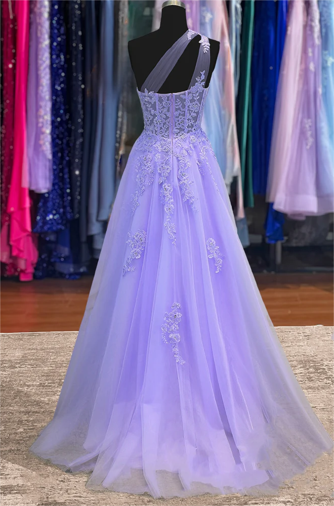 Glamorous One Shoulder Purple Tulle Prom Dress New Fashion Cloud