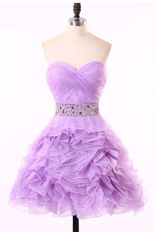 Purple Short Puffy Prom Dresses