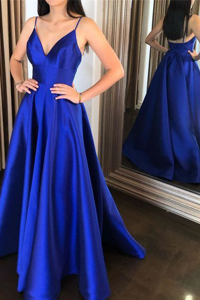 Blue satin spaghetti strap 2024 dress