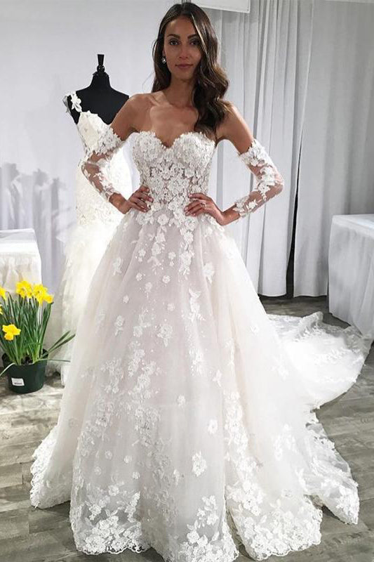 Unique Sweetheart Wedding Dresses, Puffy Lace Appliqued Backless Beach Wedding  Dress N1781 – Simibridaldresses