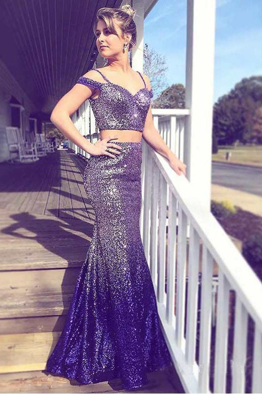 Purple two sale piece prom dress