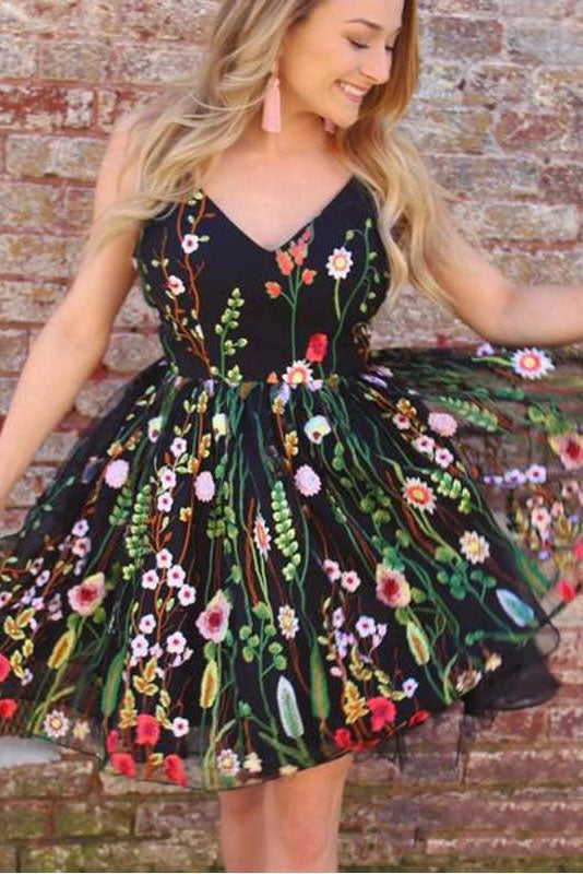 Black floral shop homecoming dress