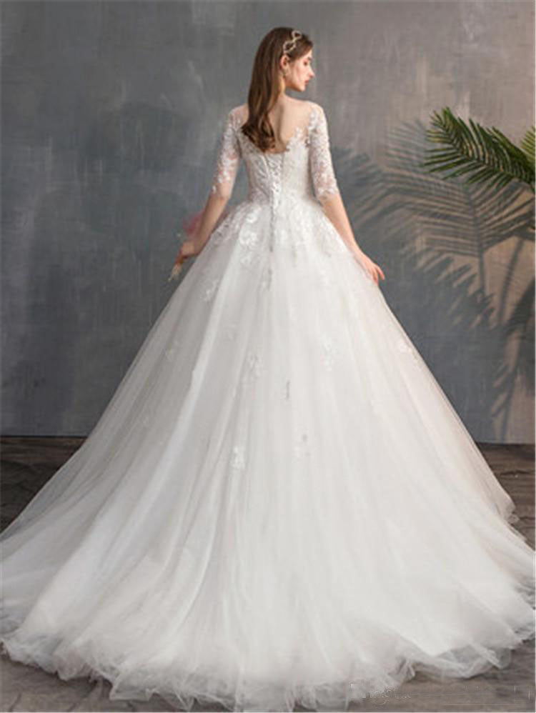 Eric Elegant Wedding Dresses Illusion Neckline Long Sleeves Natural Wa –  Dbrbridal