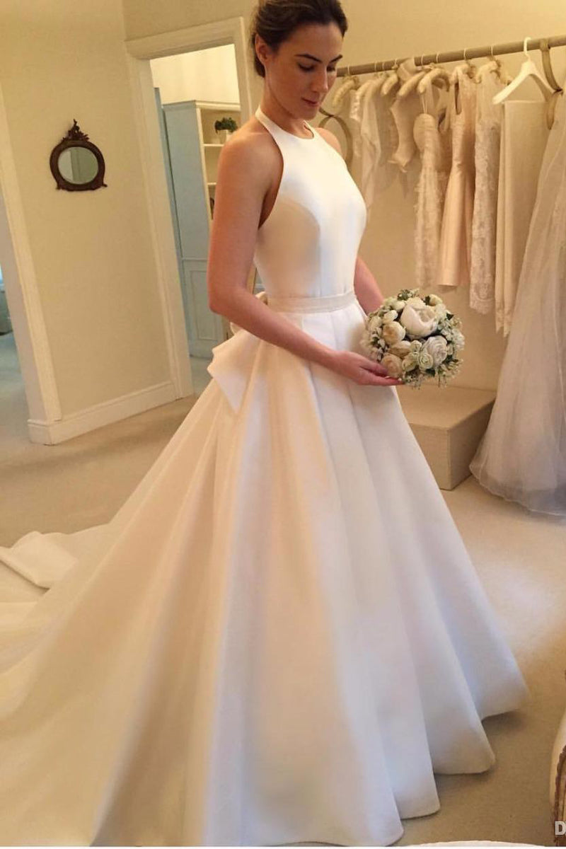 Halter Wedding Dress Lace Sleeveless 2023 A-Line Tulle Organza