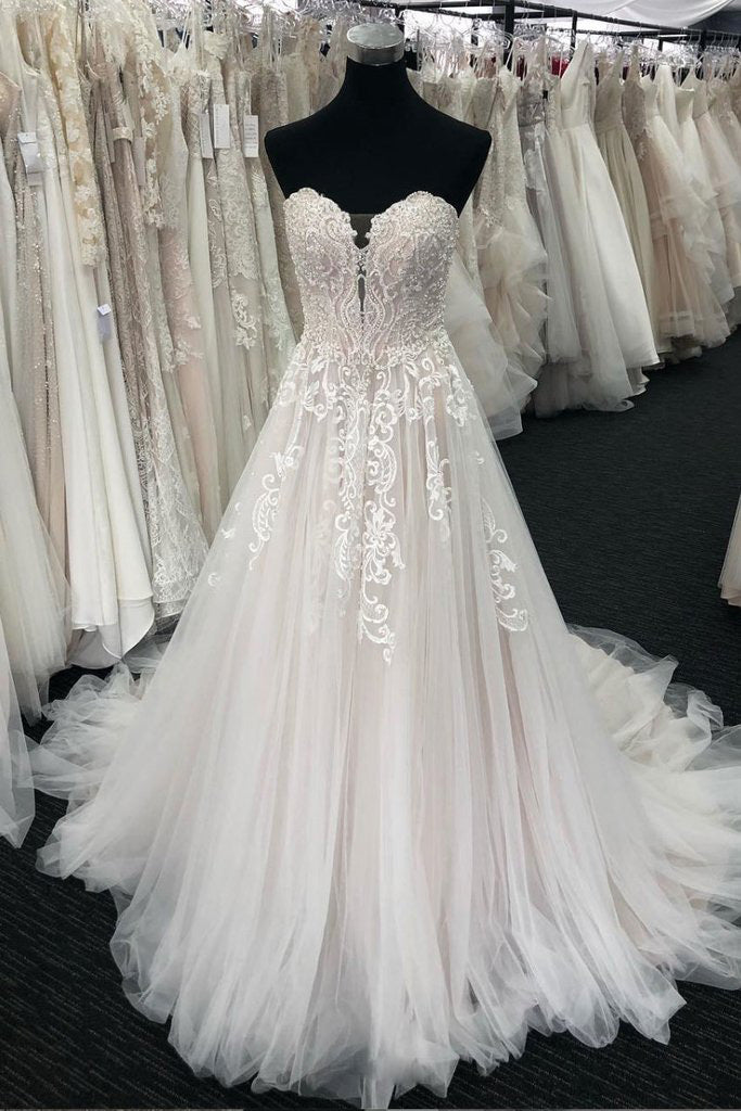 Lace Appliques Wedding Dresses for Bride 2022 Long V-Neck Tulle Bridal  Gowns for Women WD01, A-ivory, 2 : : Clothing, Shoes & Accessories