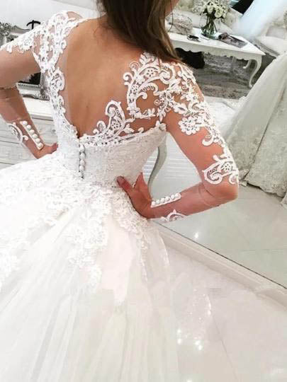 Elegant A Line Long Sleeves V-Neck Wedding Dresses – Simibridaldresses