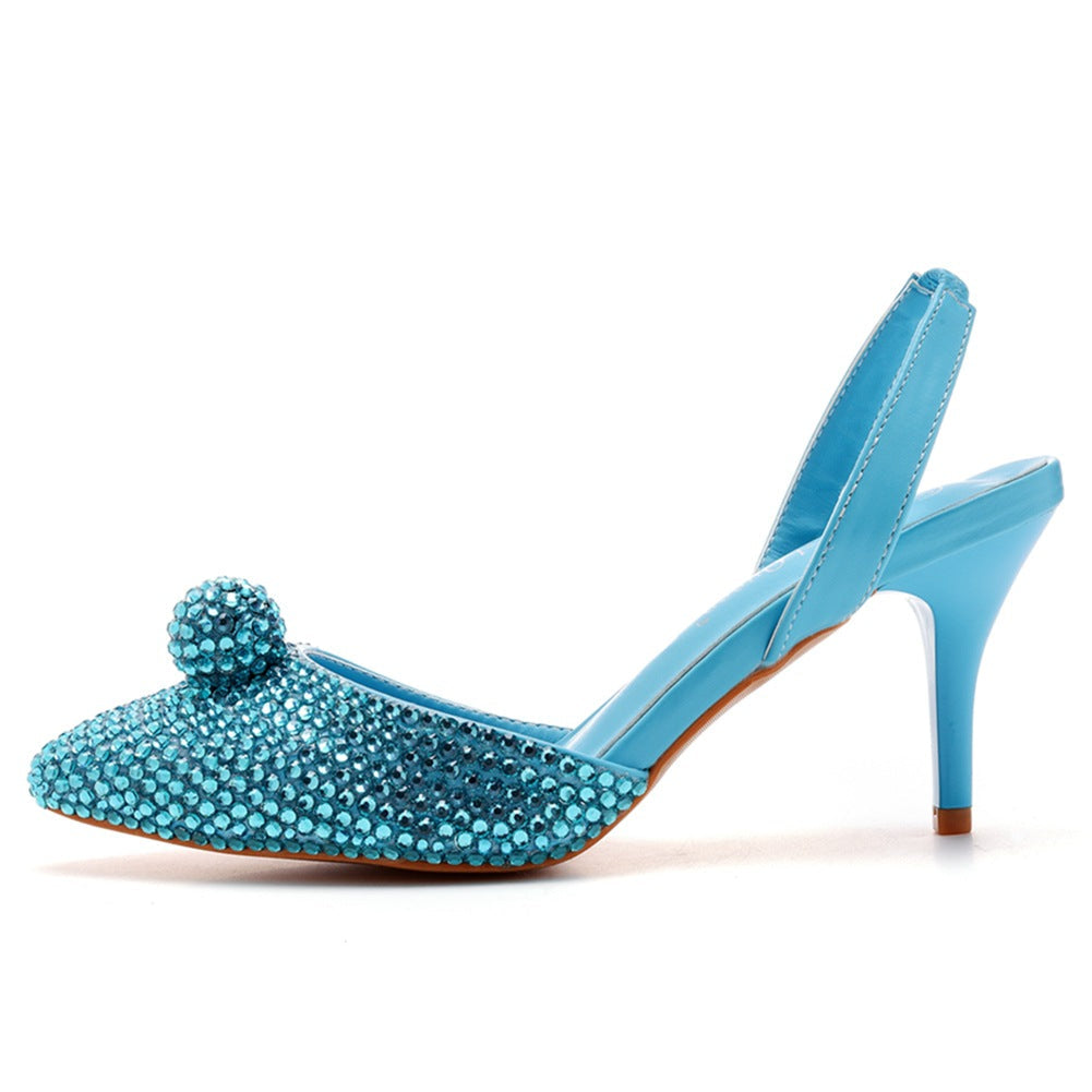 Glittering Rhinestone Ball Bead Pointed Toe High Heels