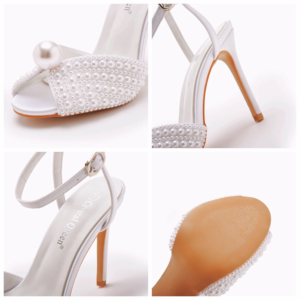 Peep Toe Elegant Faux Pearl Ultra High Heels