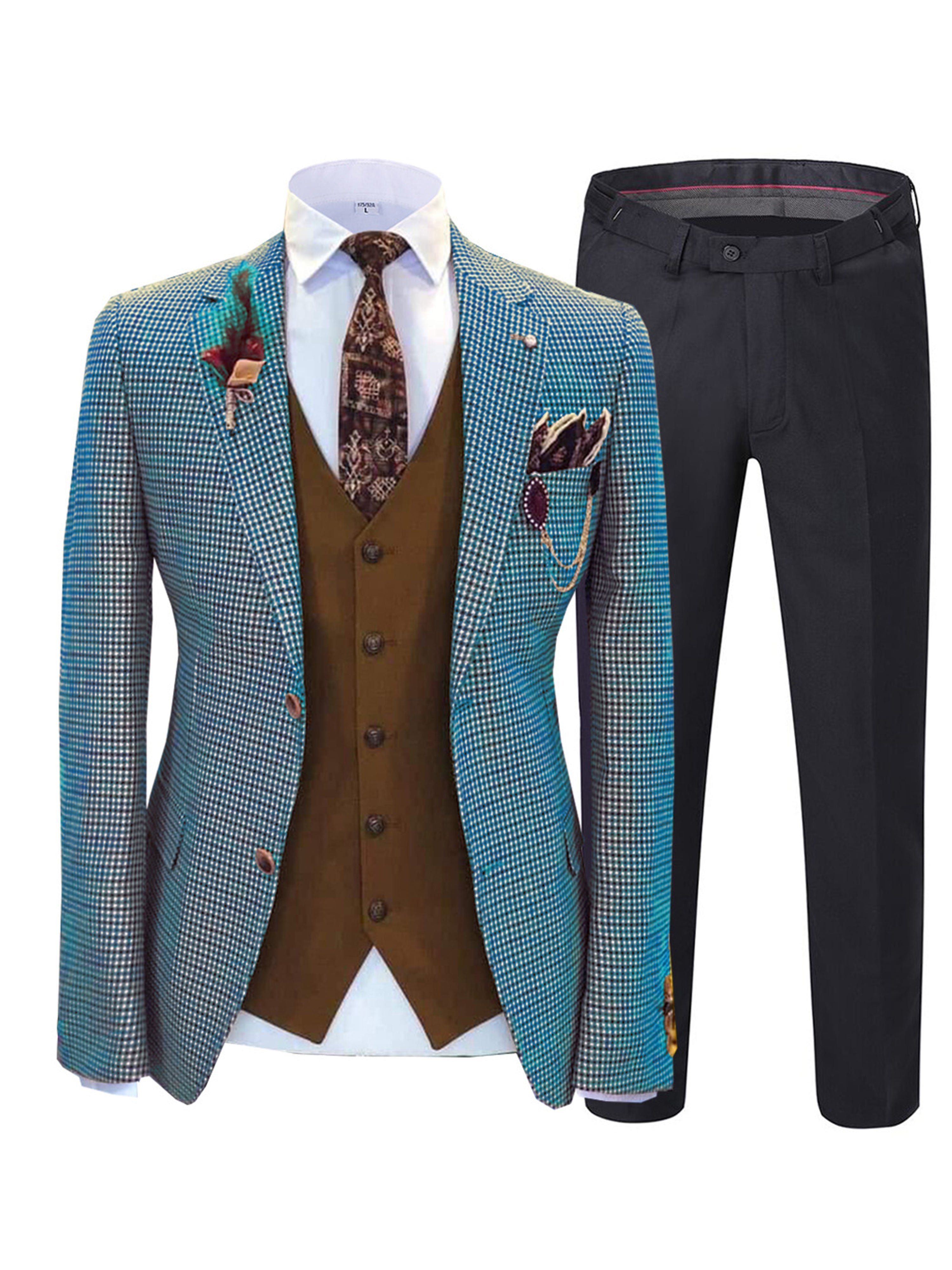 Plaid Tweed Slim Fit Men's Suit 3 Pieces Men's Suits