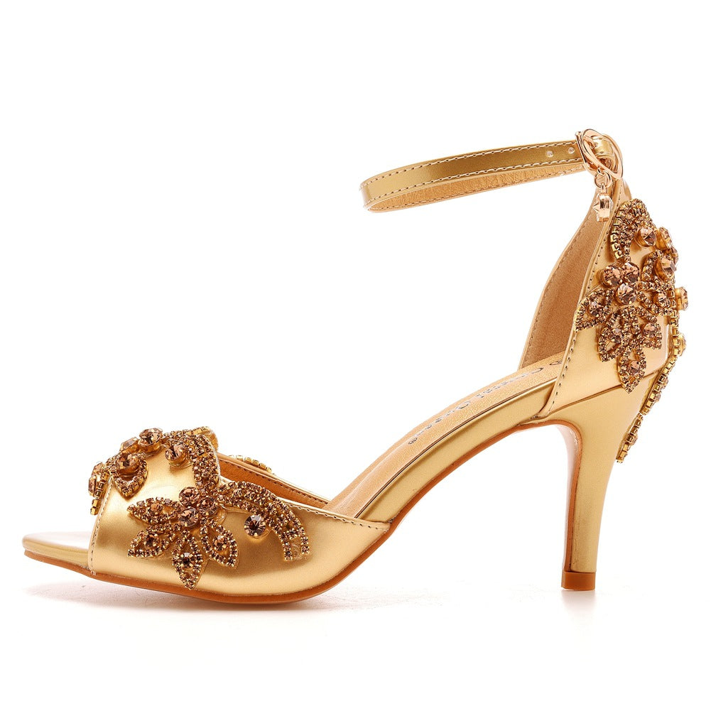 Peep Toe Rhinestone Ankle Strap High Heel