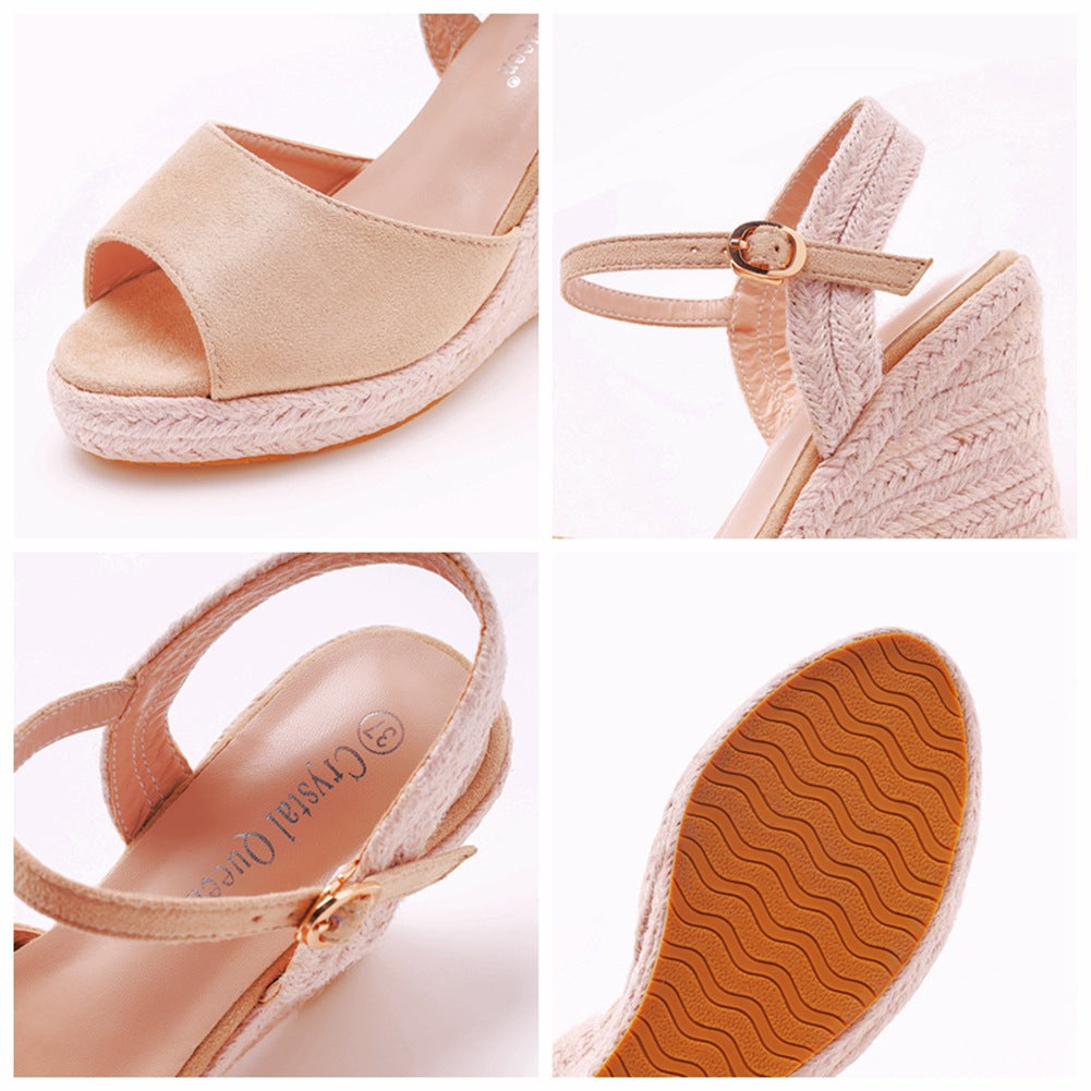 Peep Toe Espadrille Buckle Strap Wedge Sandals