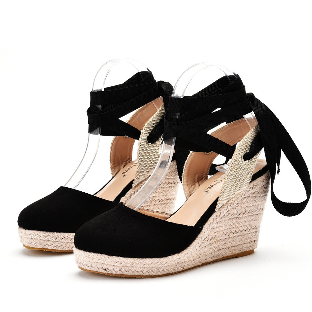 Elegant Bohemian Round Toe Platform Espadrille Wedge Heels