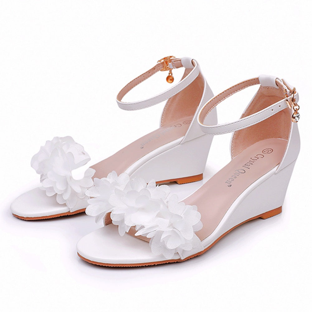 White Floral Open Toe Ankle-Strap Beach Sandals