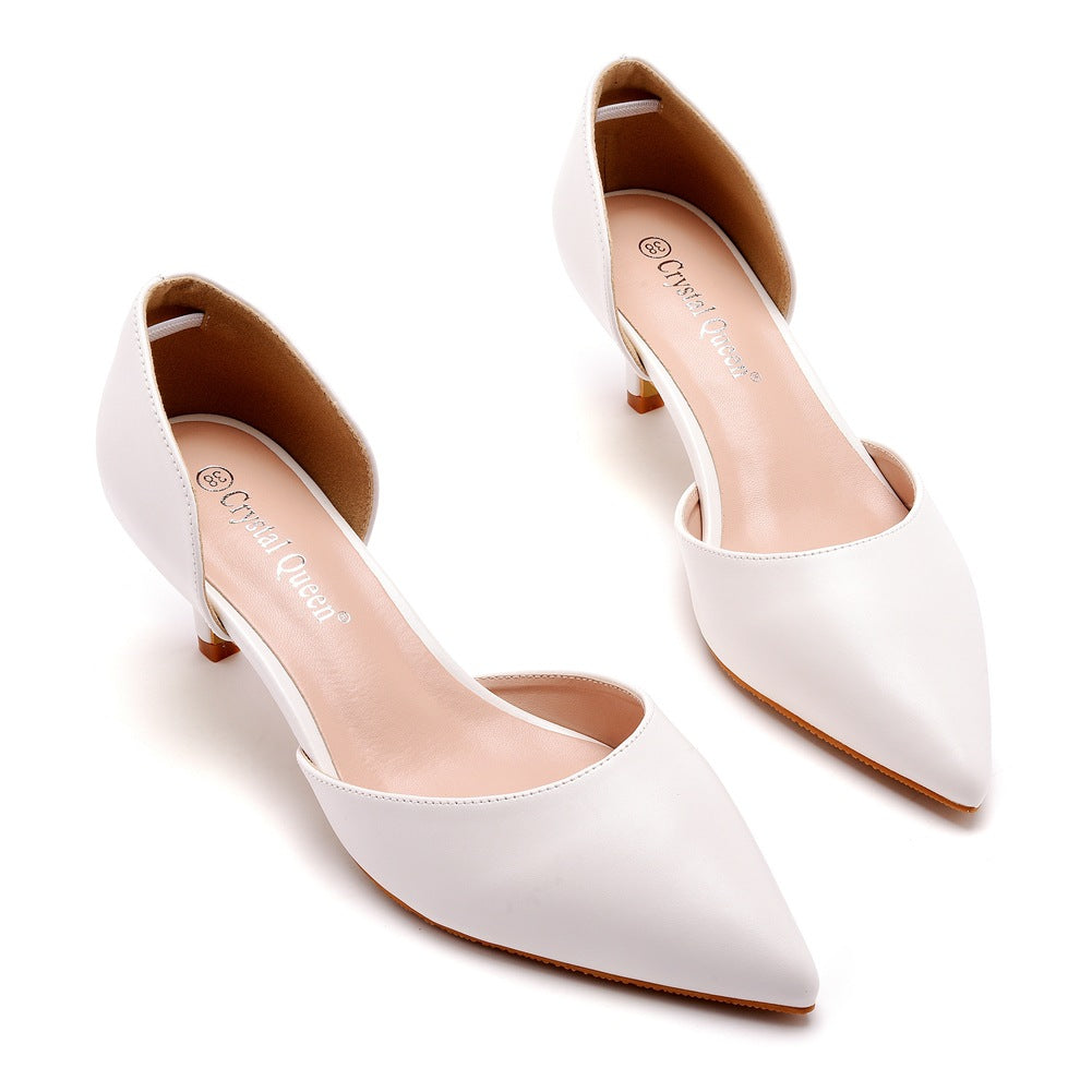 Pointed Toe Mid Cutout Two-Piece Slip On Kitten Heels