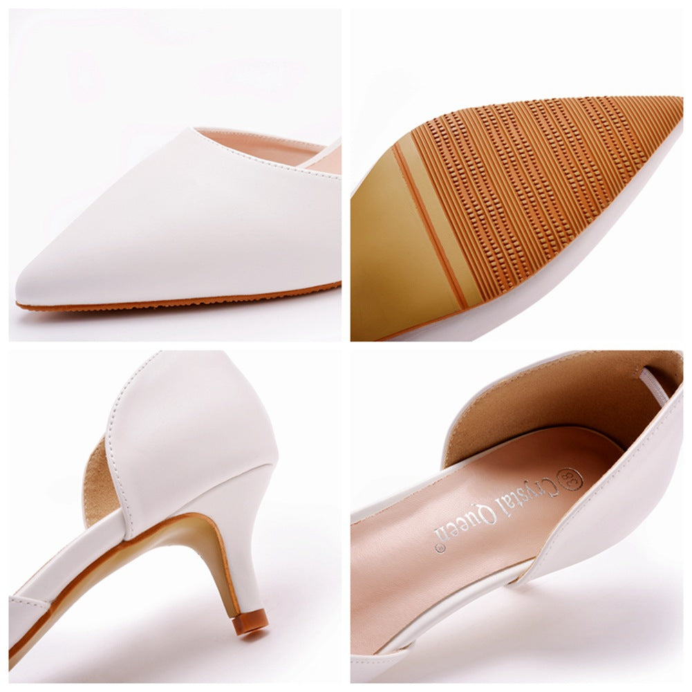 Pointed Toe Mid Cutout Two-Piece Slip On Kitten Heels