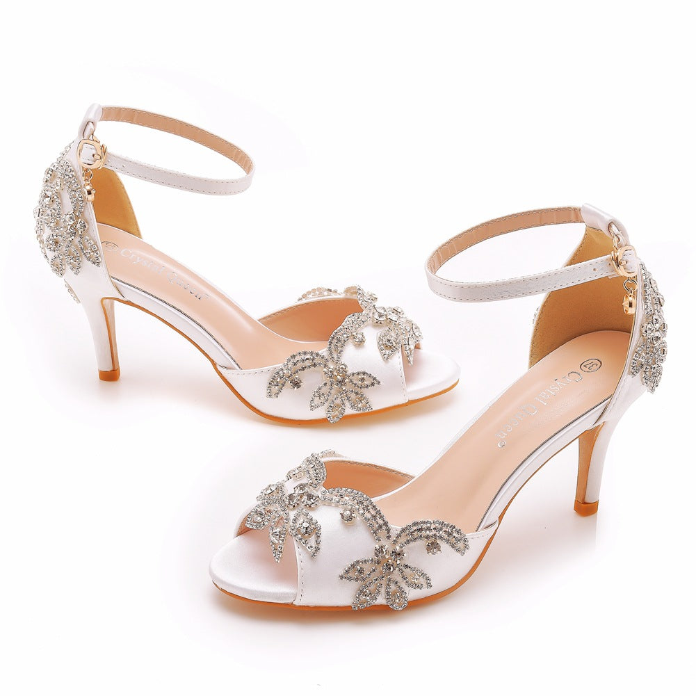 Peep Toe Rhinestone Ankle Strap High Heel