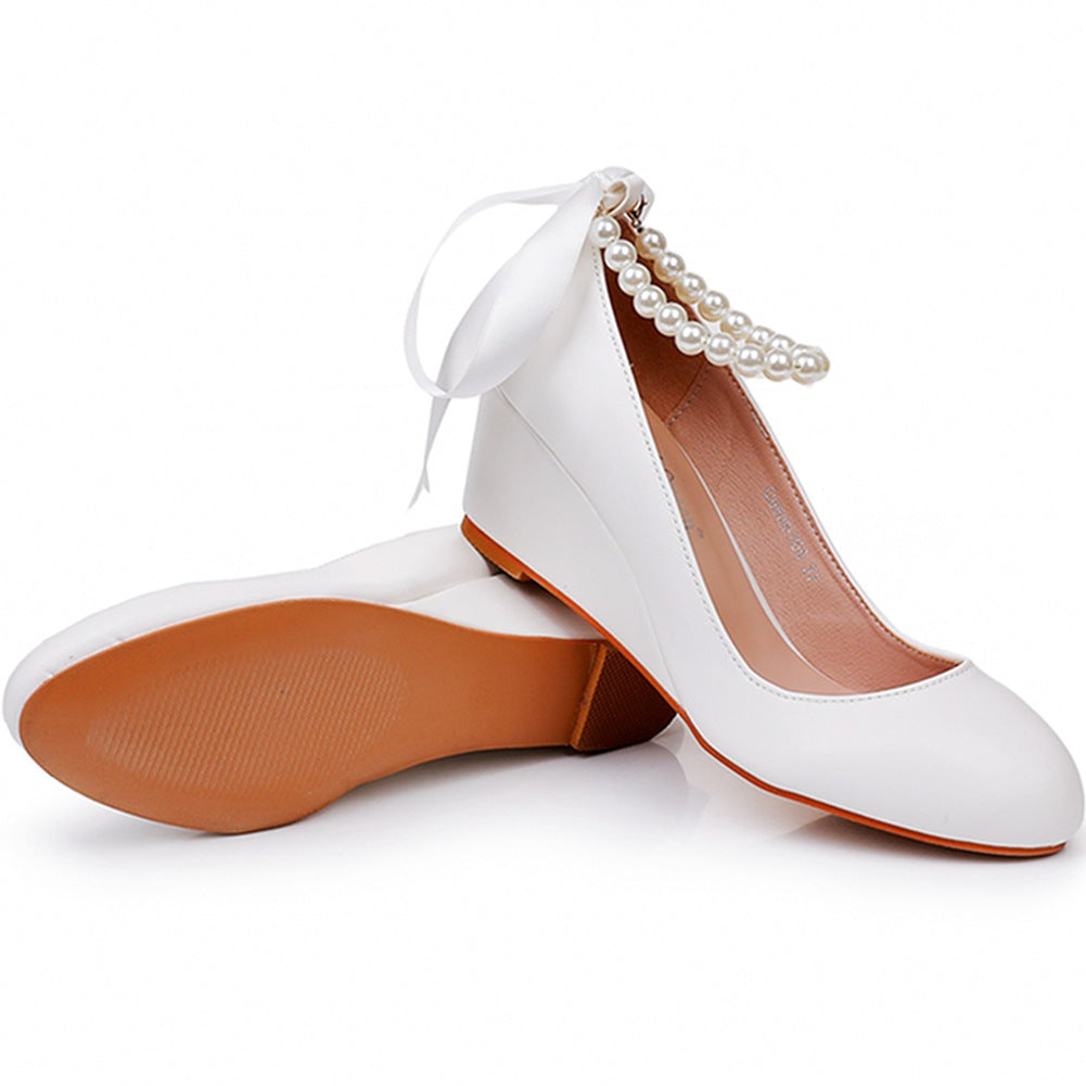 Round Toe Platform Heels Beaded Mary Janes