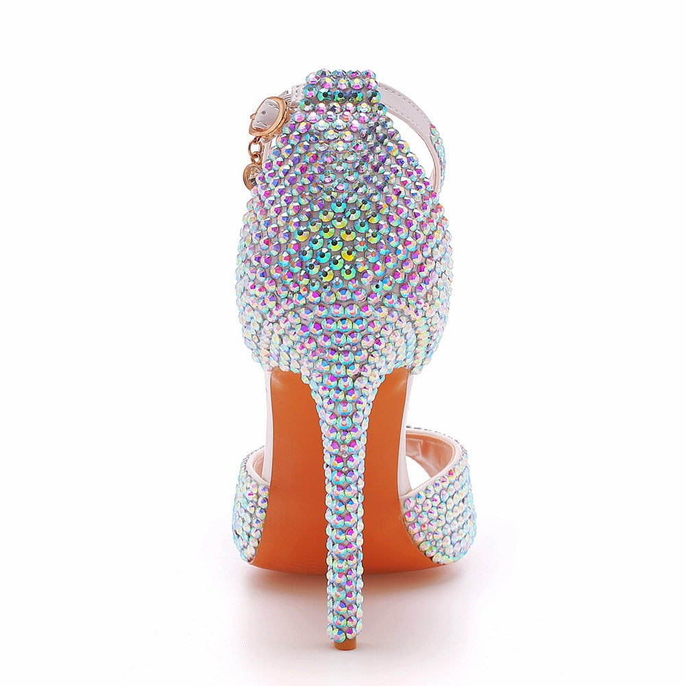 Peep Toe Rhinestone Ankle Strap Stiletto Heels