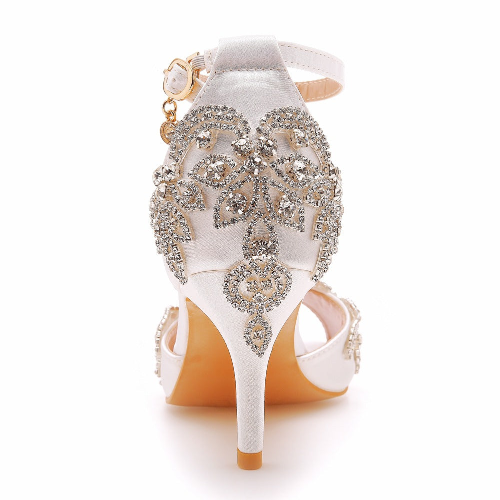 Peep Toe Rhinestone Ankle Strap High Heel