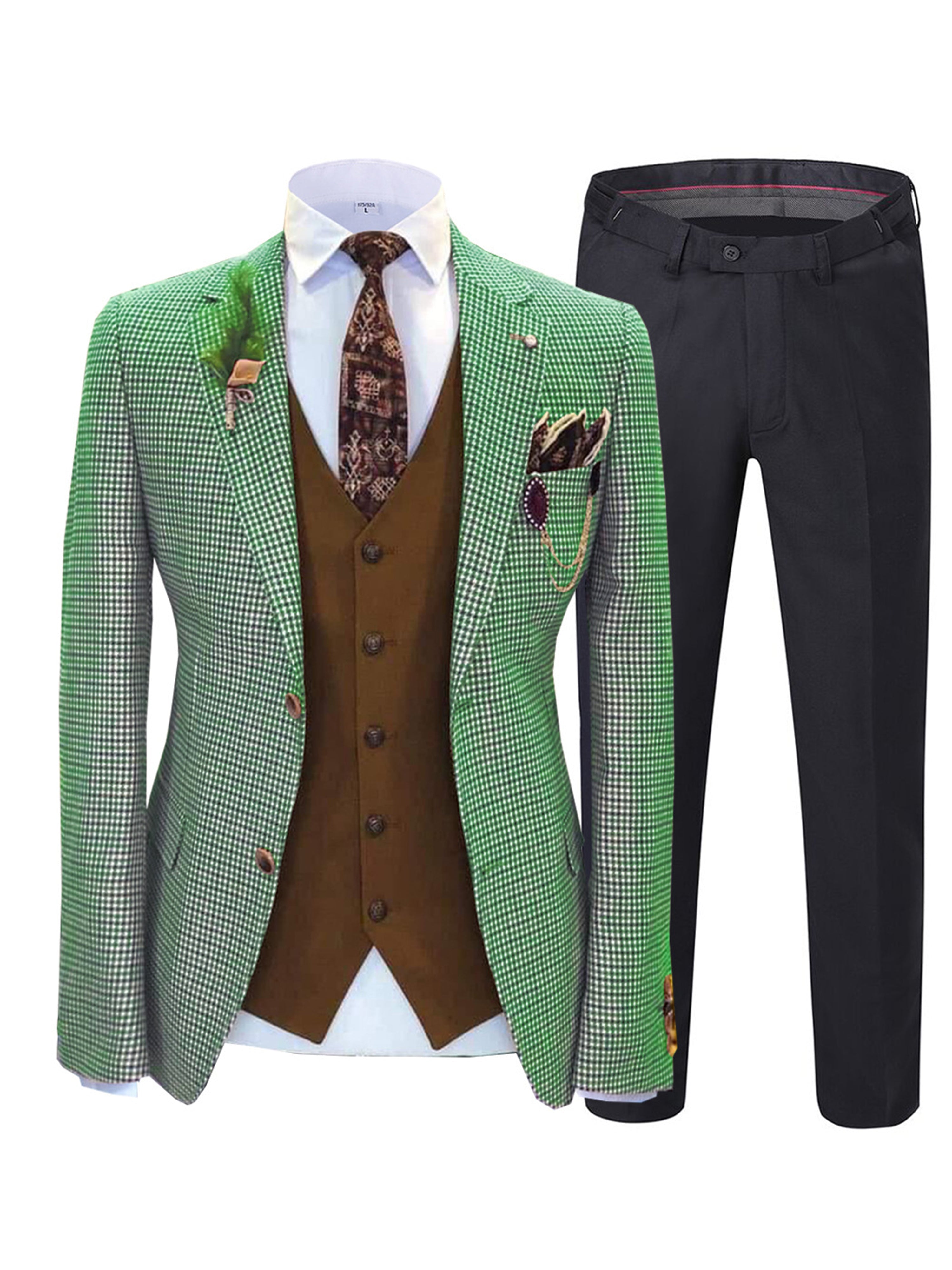 Plaid Tweed Slim Fit Men's Suit 3 Pieces Men's Suits