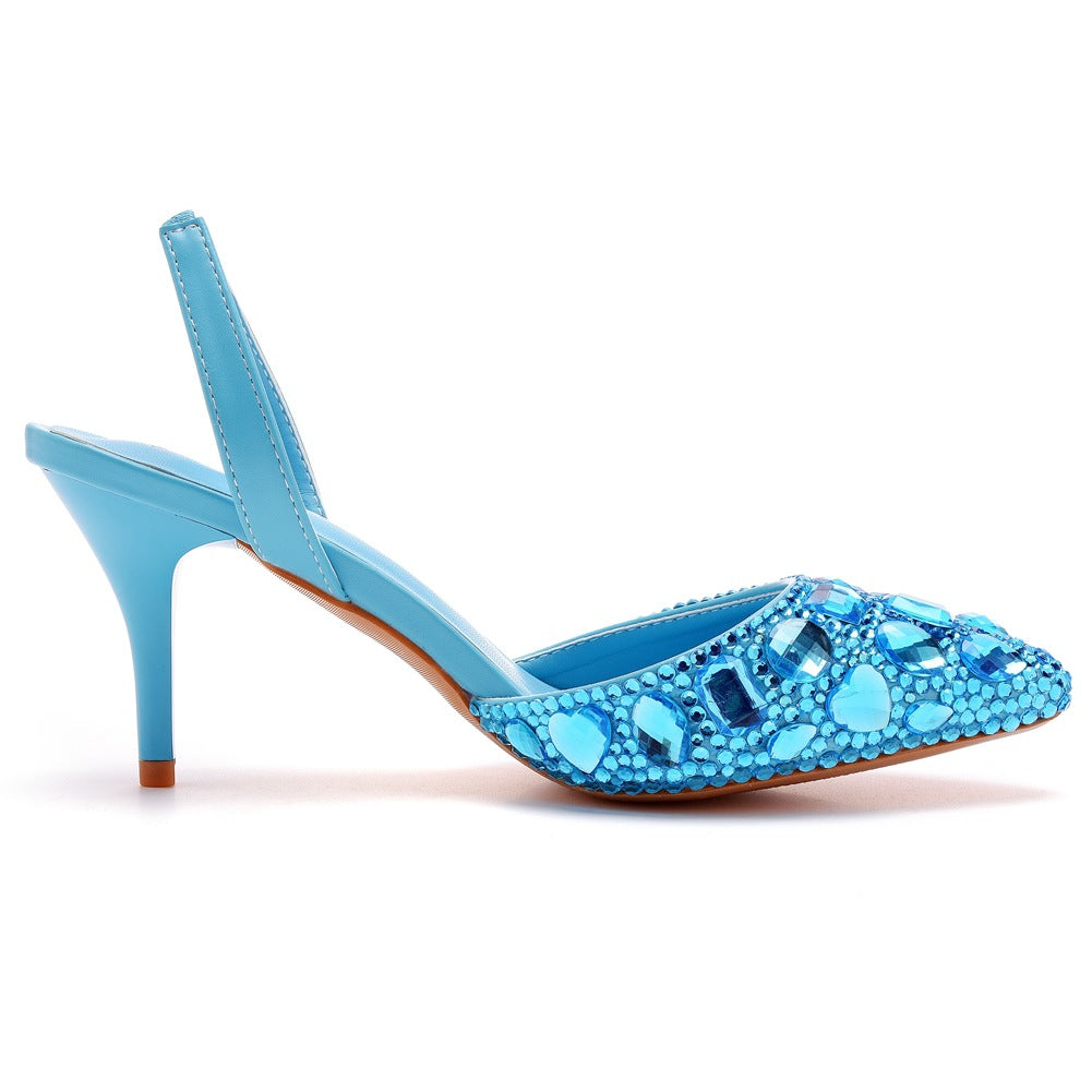 Pointed Toe Fashionable Rhinestone Decor Slingback High Heels