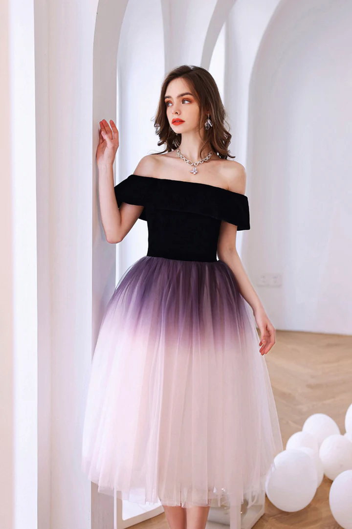 A-Line Off the Shoulder Lovely Ombre Tulle Homecoming Dress N374