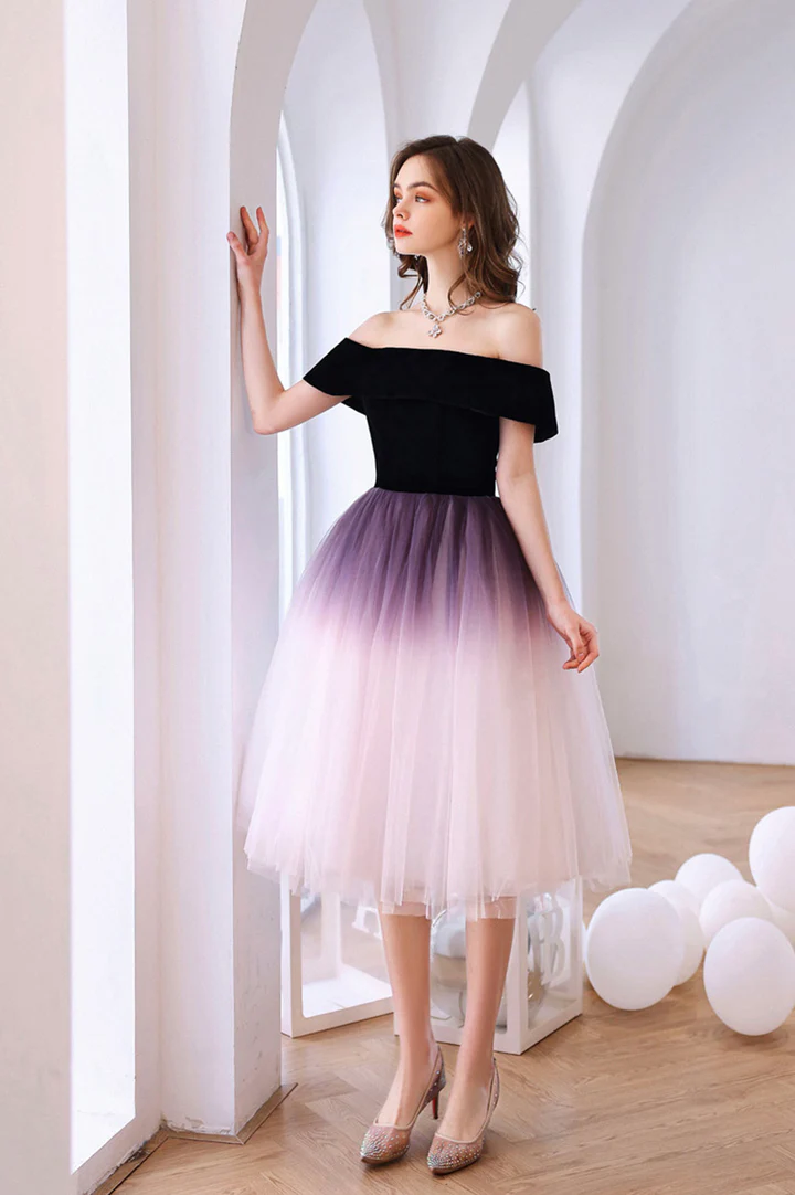 A-Line Off the Shoulder Lovely Ombre Tulle Homecoming Dress N374