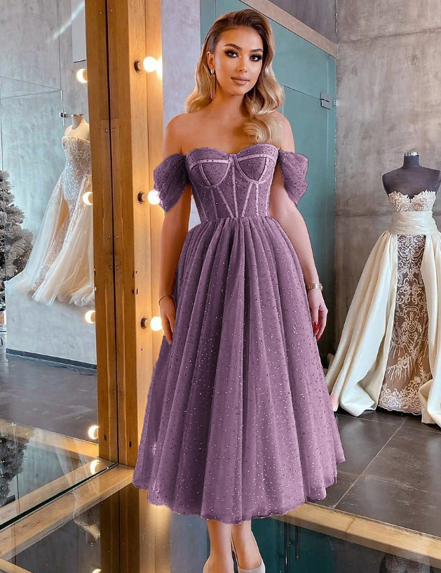 Off-the-shoulder Sweetheart Tulle Prom Dress N369