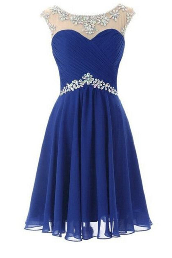 Charming Royal Bule Chiffon Prom Dresses Homecoming Dresses