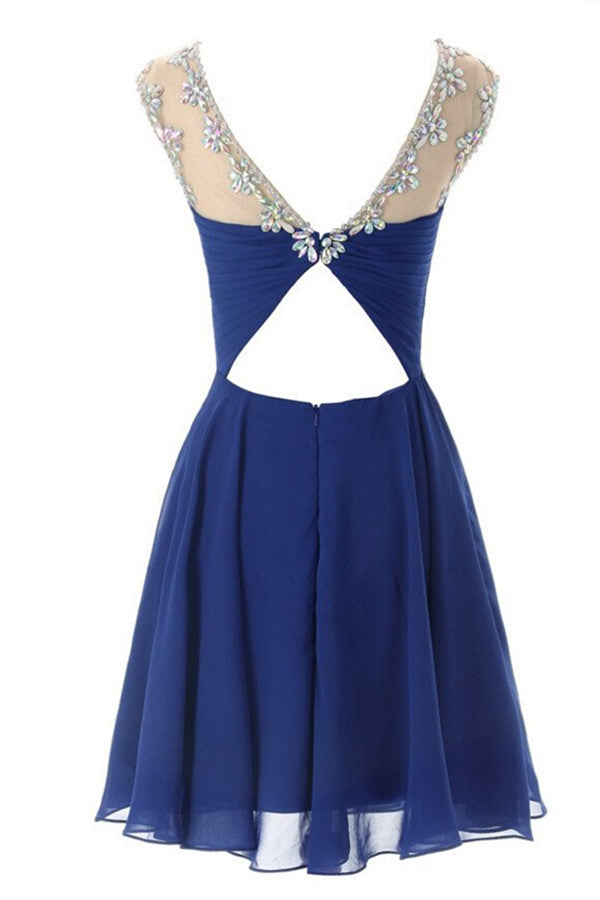 Charming Royal Bule Chiffon Prom Dresses Homecoming Dresses