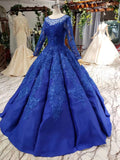 Puffy Royal Blue Long Sleeves Quince Ball Gown Prom Dresses