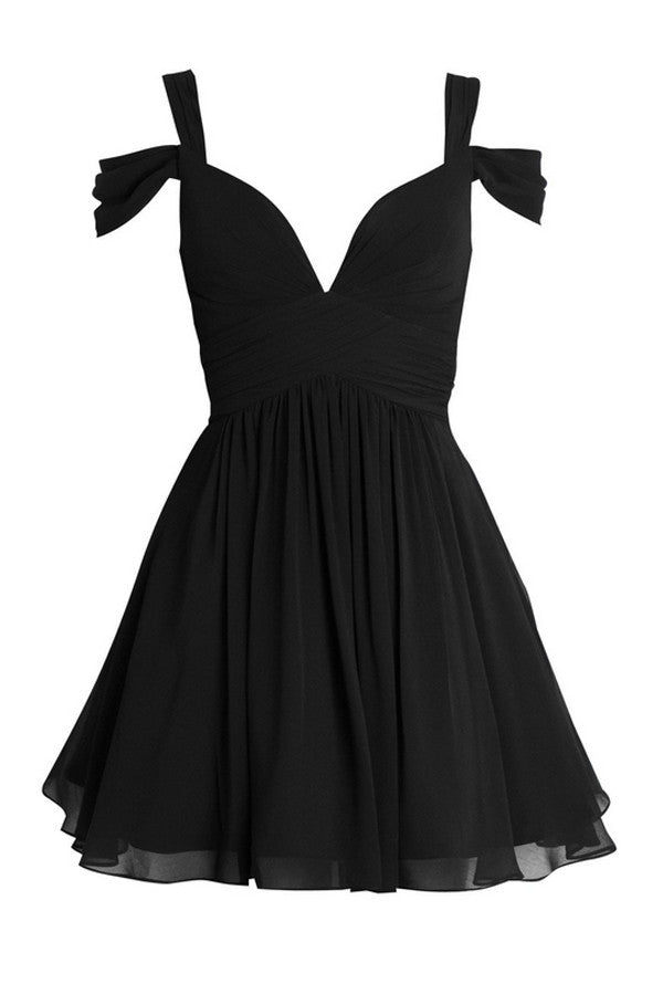 Ruched Black Chiffon Sweetheart Homecoming Dresses Prom Dresses