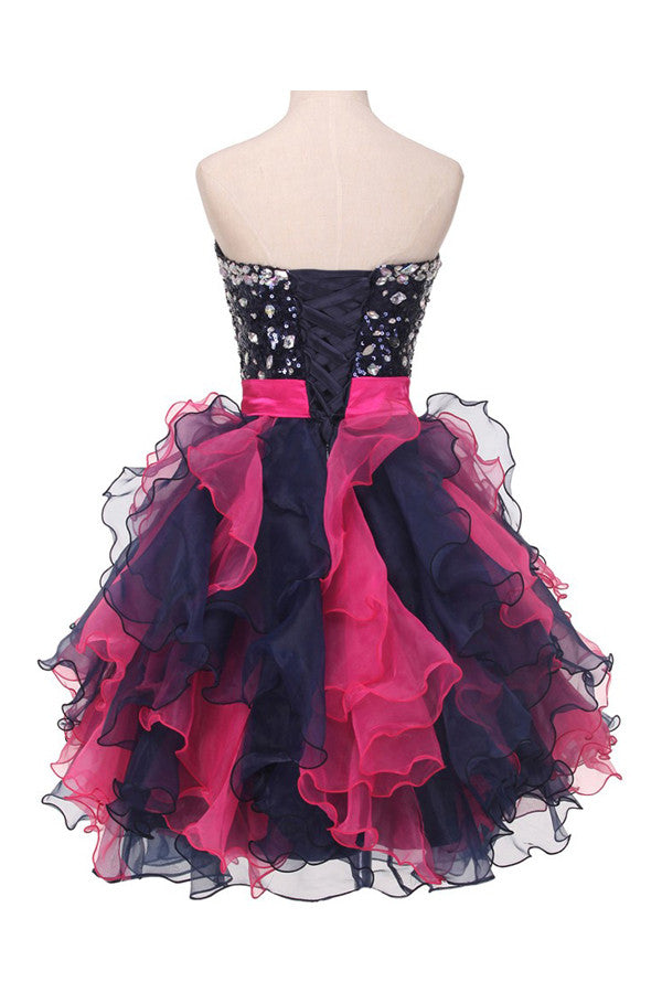 Sweetheart Organza Beaded Homecoming Dresses With Ruffles