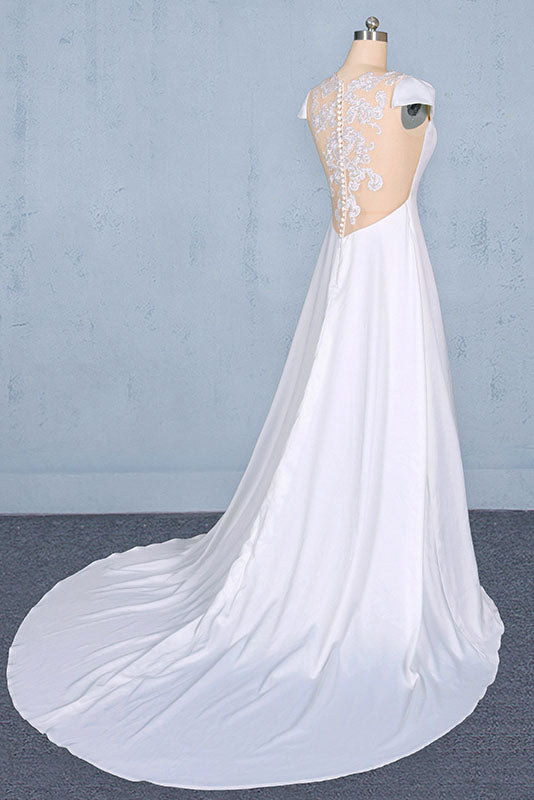 A Line Cap Sleeves Wedding Dress with Lace Long Bridal Dress with Lace N2351