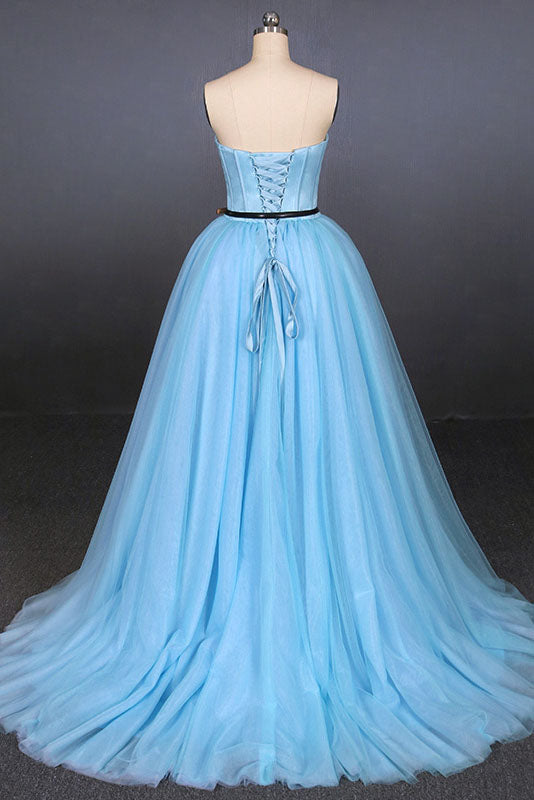 A Line Strapless High Low Tulle Prom Dress N2340