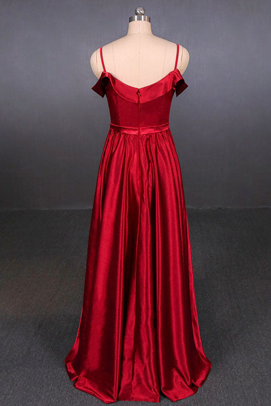 Red Spaghetti Straps A Line Prom Dresses Long Evening Dresses N2339