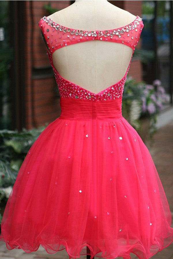 Fuchsia Tulle Beading Prom Dresses Homecoming Dresses