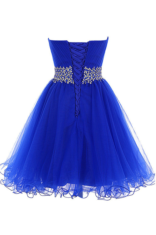 A Line Royal Blue Beaded Tulle Short Homecoming Dress