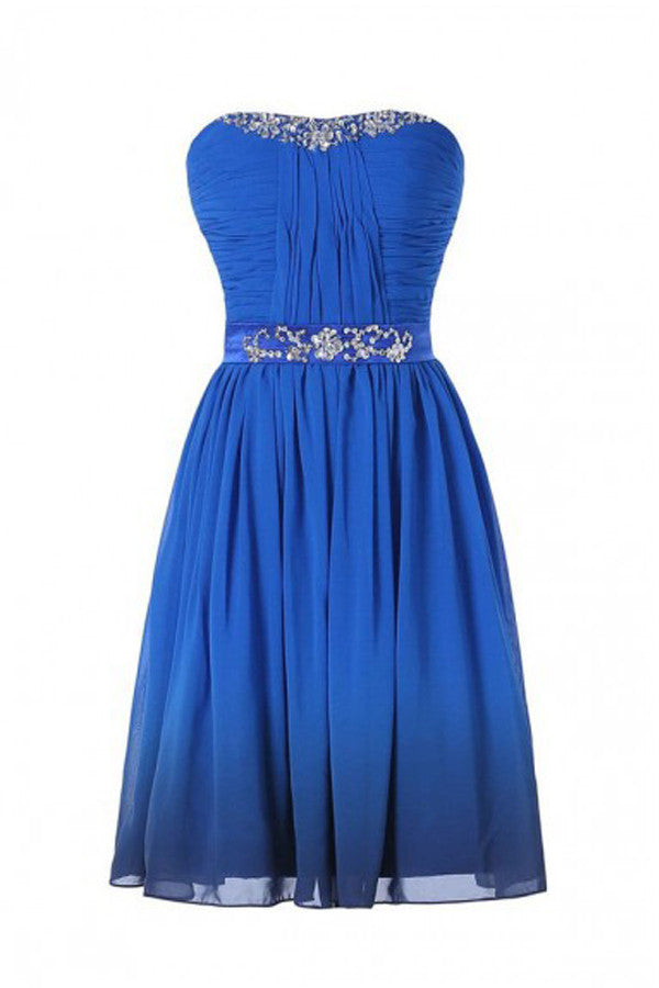 Royal Blue Chiffon Strapless Prom Dresses Homecoming Dresses