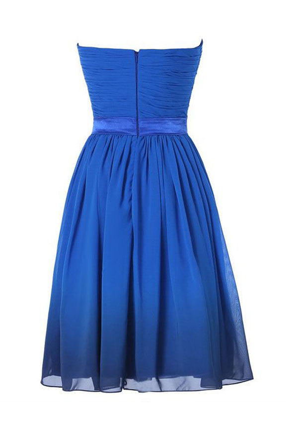 Royal Blue Chiffon Strapless Prom Dresses Homecoming Dresses