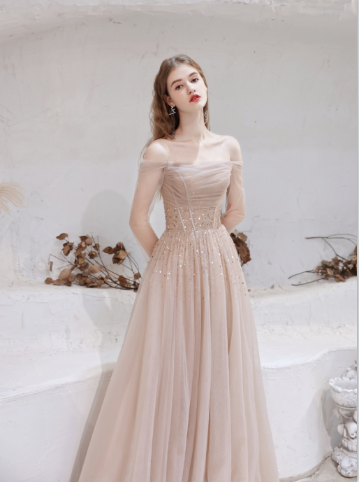 A Line Off The Shoulder Floor Length Prom Dresses Sequins Party Dresses WH321015