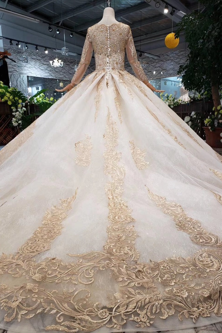 Gorgeous Long Sleeves Palace Wedding Dress, Lace Wedding Dress with ...