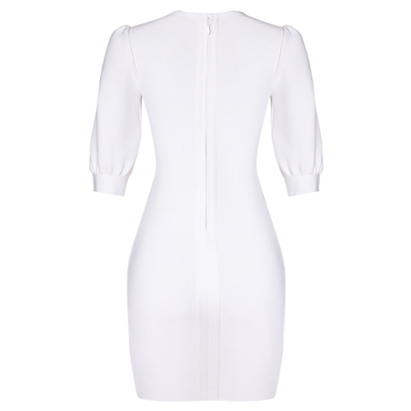 White Deep V-Neck Half Sleeves Short Homecoming Dresses – Simibridaldresses