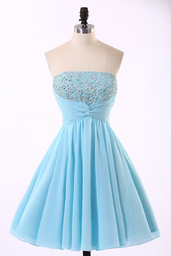 Sleeveless Blue Chiffon Beading Homecoming Dresses ED69