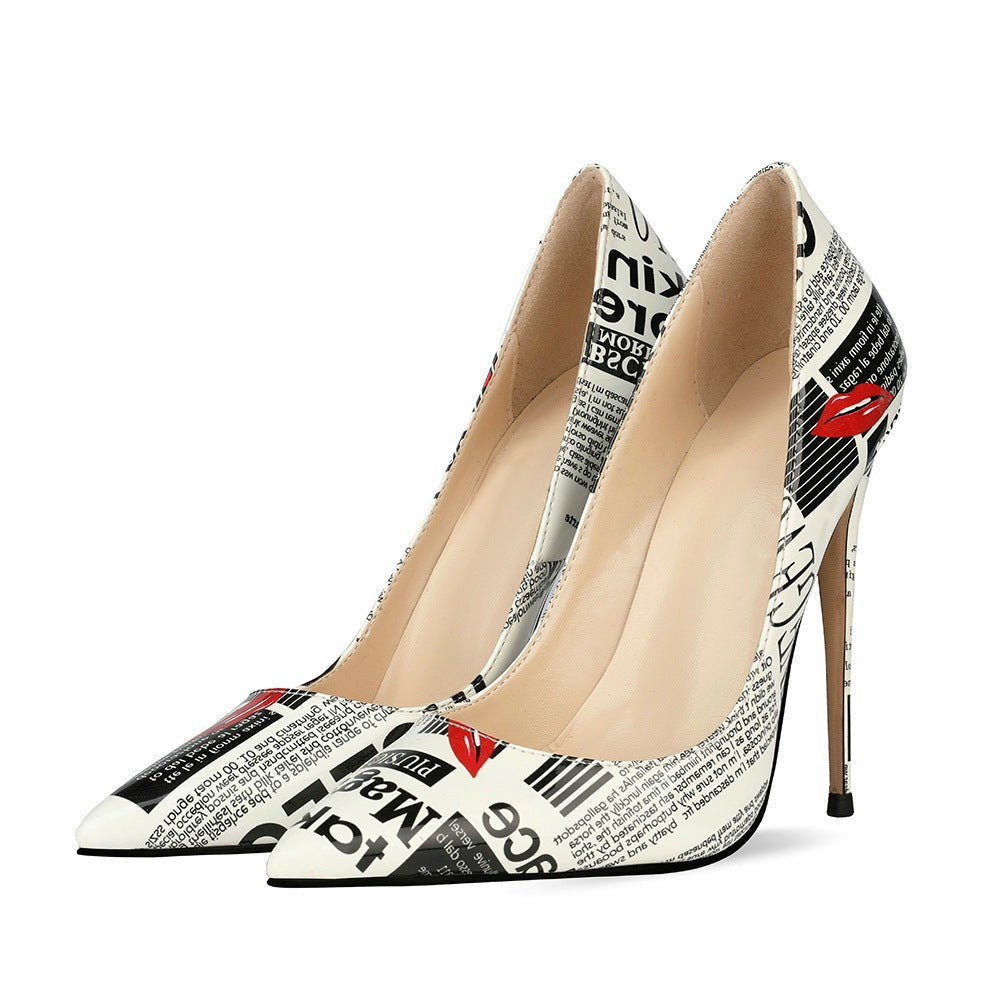 High Heels with Graffiti Evening Party Shoes yy35