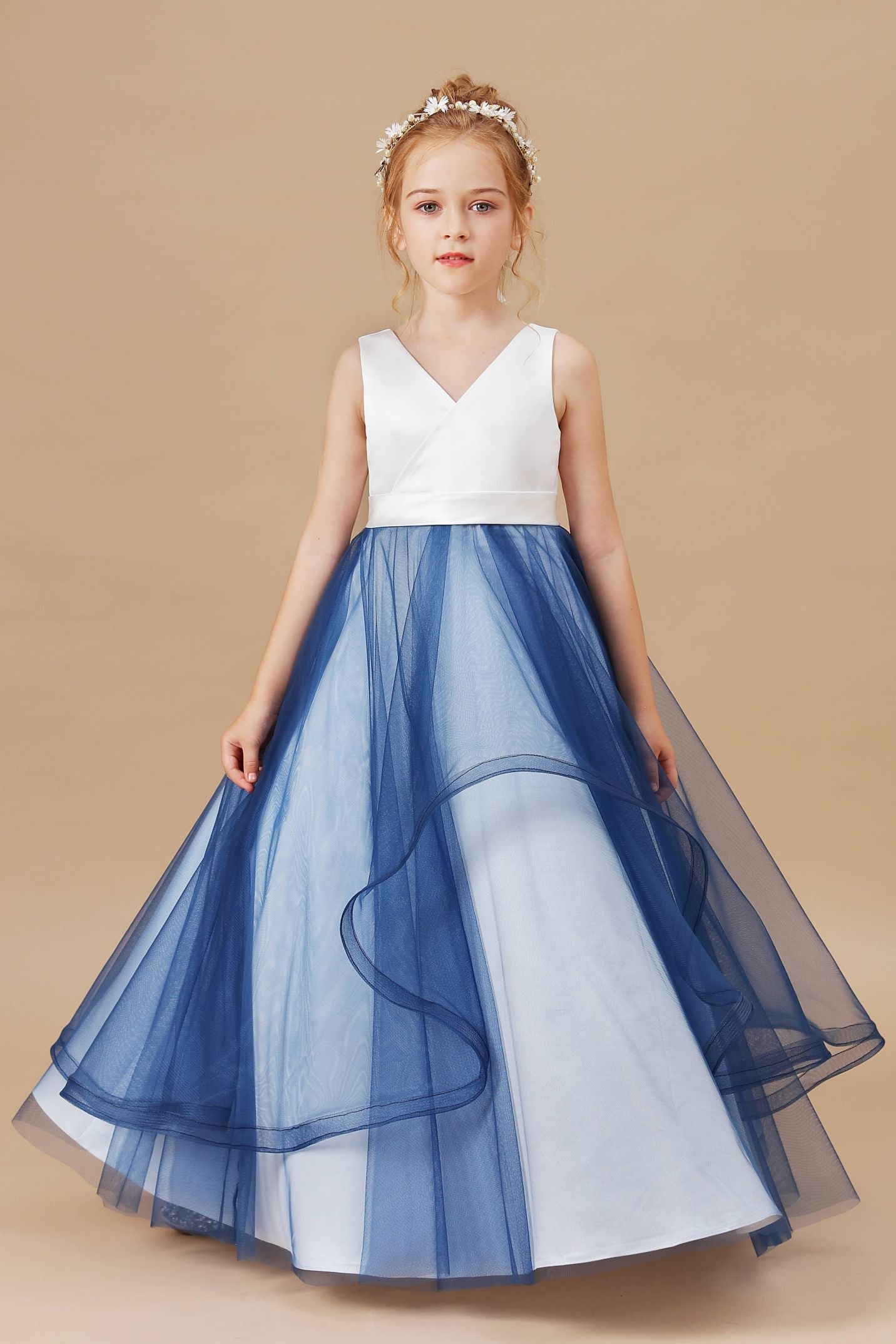 Sweetheart Trumpet SLeeveless V-Neck Tulle Stain Flower Girl Dresses