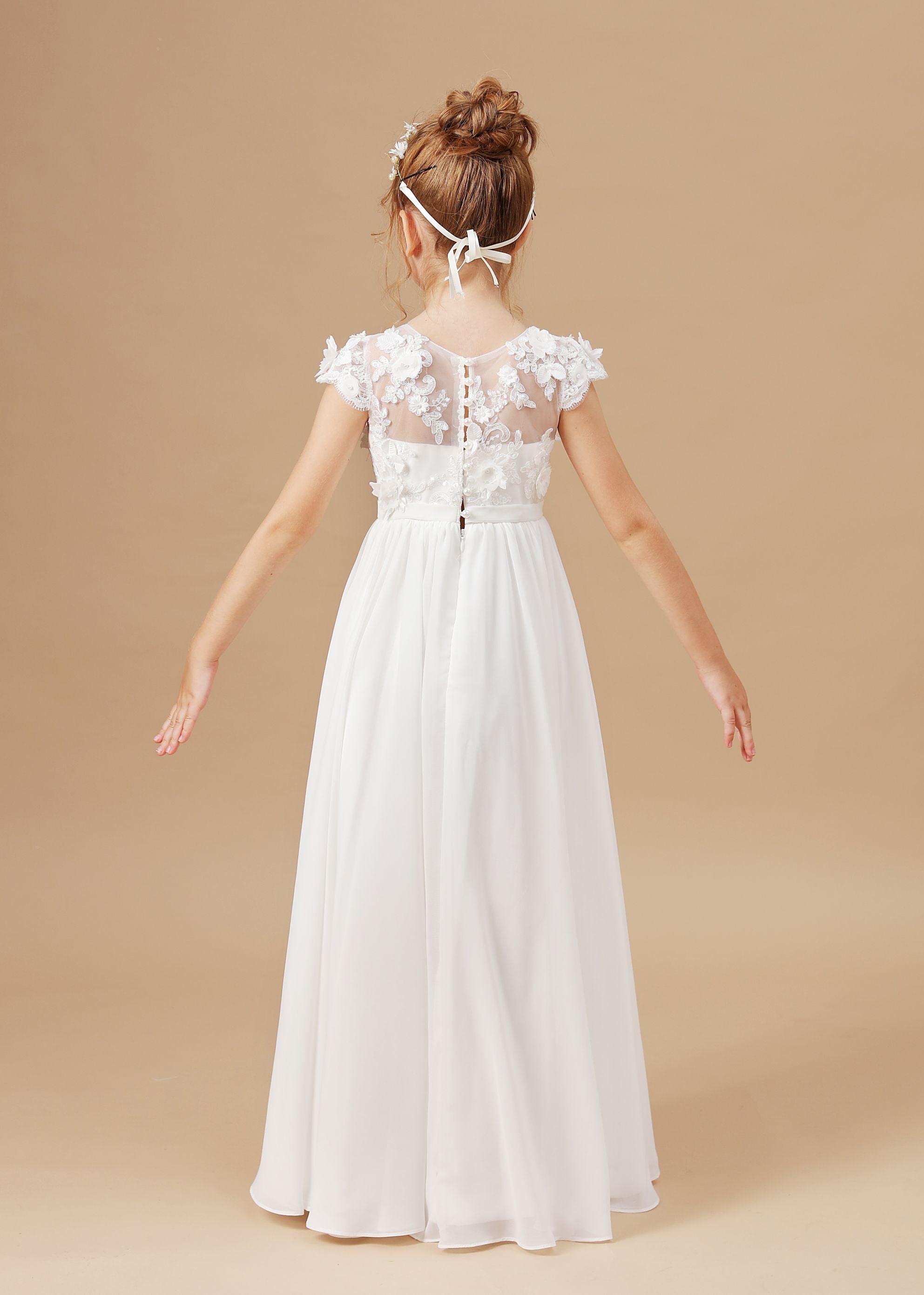 A Line Floor Length Ivory Chiffon Appliques Flower Girl Dress