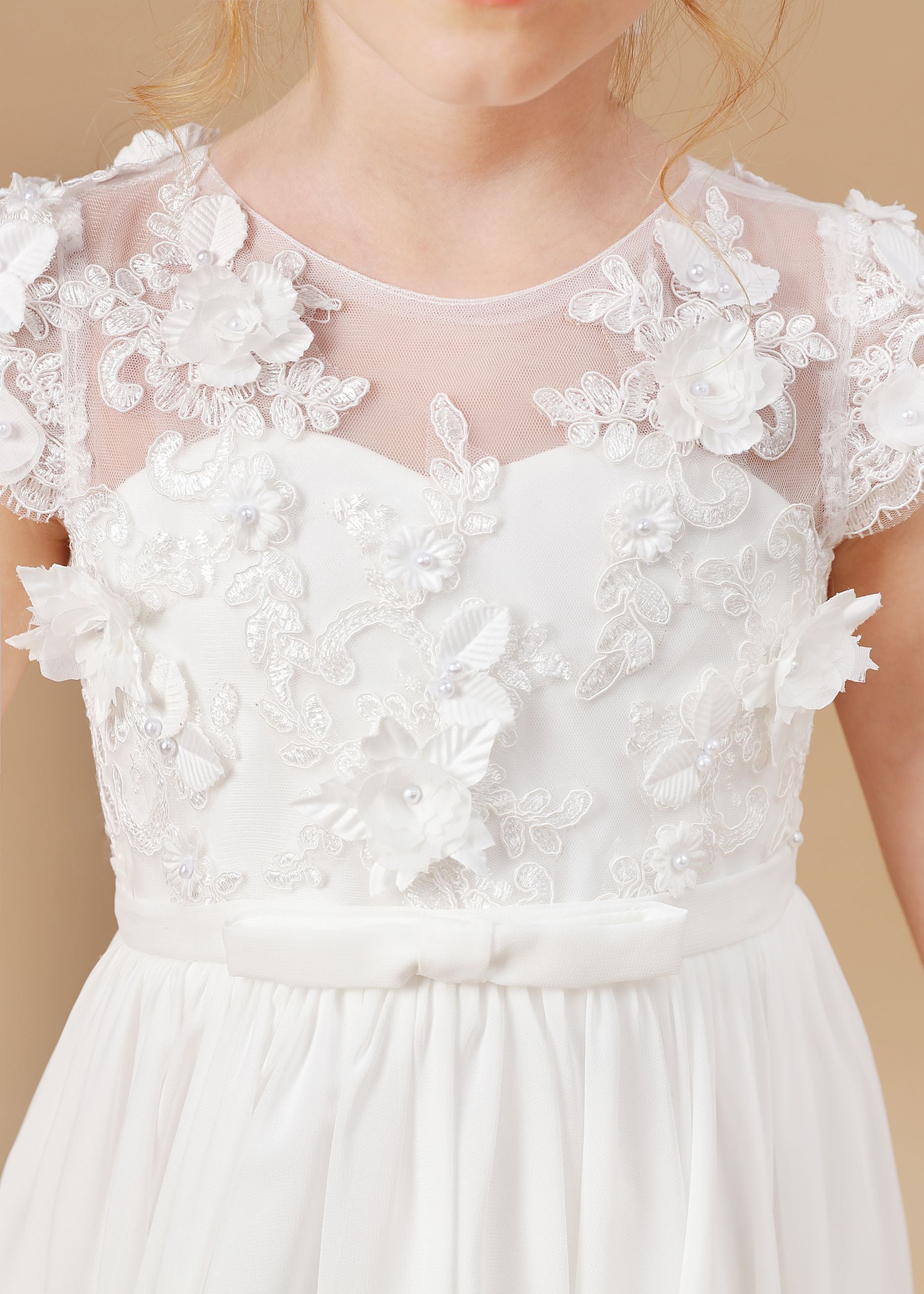 A Line Floor Length Ivory Chiffon Appliques Flower Girl Dress