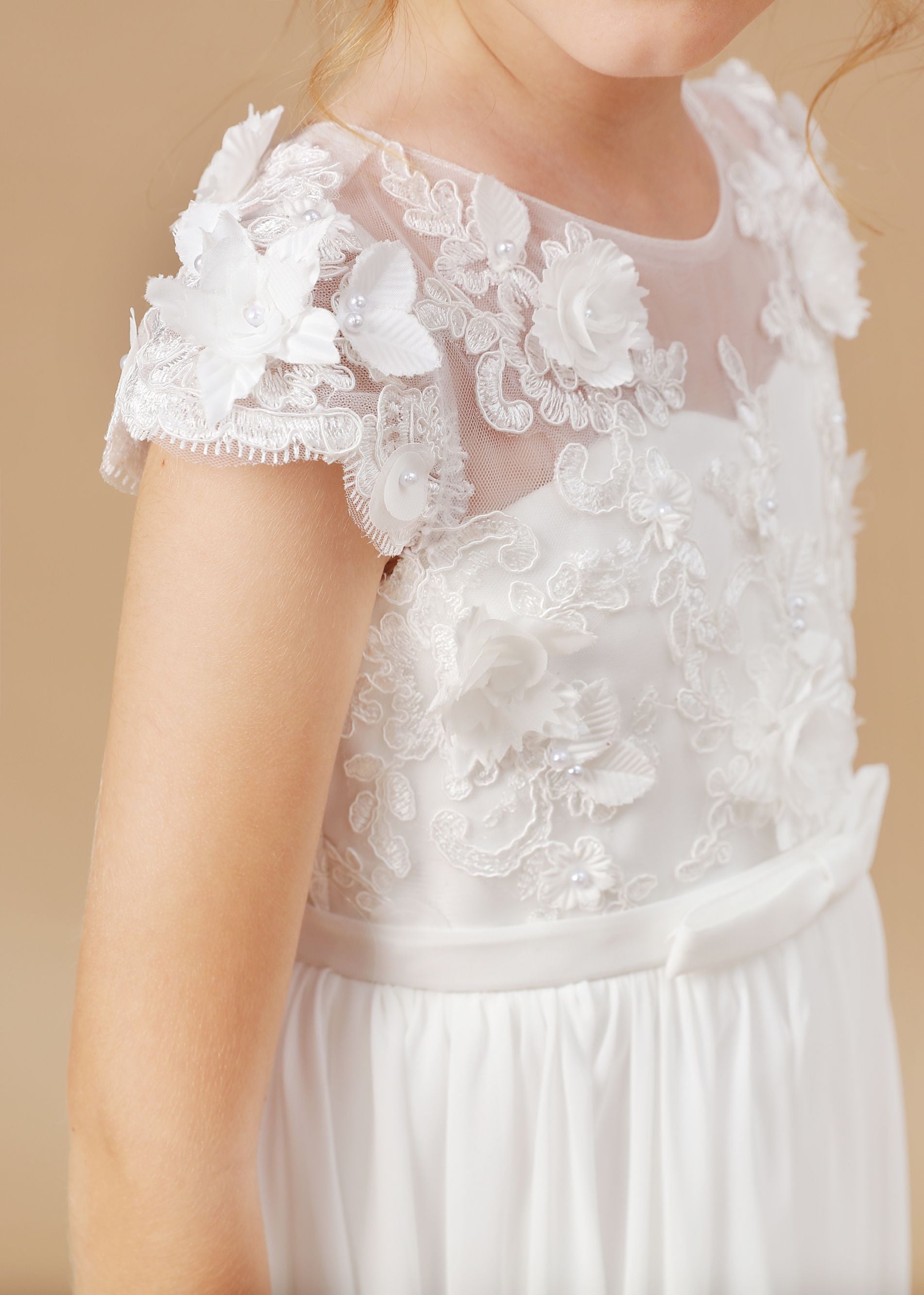 A Line Floor Length Ivory Chiffon Appliques Flower Girl Dress