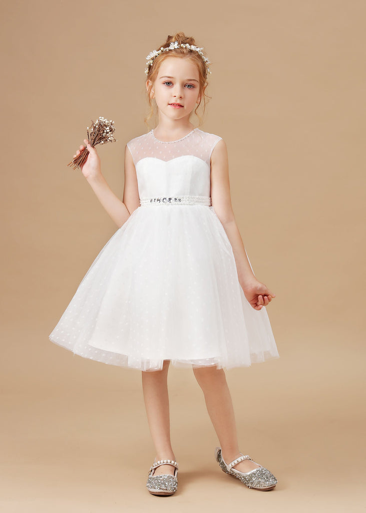 Sleeveless Ivory Lace Tulle Flower Girl Dresses – Simibridaldresses